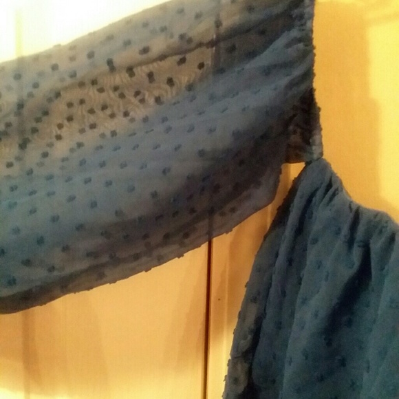 Shinestar-Blue Strapless Open Shoulder Sheer Top - Picture 7 of 8